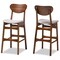 Baxton Studio Katya Mid-Century Modern Grey Fabric and Walnut Brown Finished Wood 2-Piece Bar Stool Set 184-11641-Zoro - alternate 1